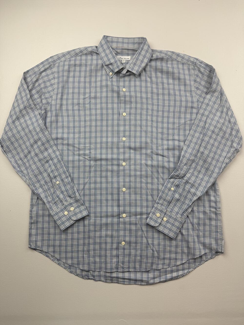 Peter Millar Shirt Mens XL Blue Plaid Long Sleeve Button Up Casual Classic Fit